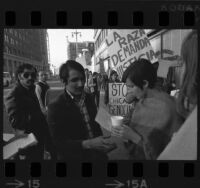 Rosalio Munoz greets Chicano Moratorium Committee demonstrators