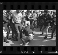 Confrontation between African American and white students at San Fernando Valley State College, 1969