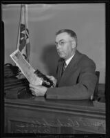 James Clark Sellers testifies in the case asserting that Hazel Glab forged Albert Cheney's will, Los Angeles, 1935