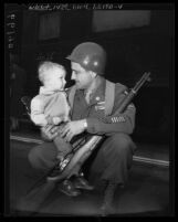 California National Guardsmen, Master Sgt. James D. Steele with his two-year old son, 1950