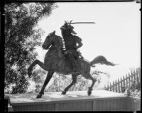 Statue of Lao-tse on horseback, Bernheimer Gardens, Pacific Palisades, [1938?]