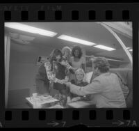 Amtrak hostesses receiving training at Continental Airlines stewardess school in Los Angeles, Calif., 1971