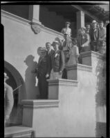 General Hugh Johnson, chief of the NRA, descending stairs with others, Los Angeles, 1933-1934