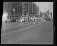 Drumlines march in Armistice Day parade, San Diego, 1941