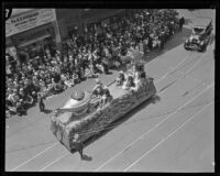 Anaheim represented by an Aladdin lamp float at the City Hall Dedication, Los Angeles, 1928