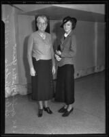 Nettie Yaw stands with Helen Hedges, who pleaded guilty to second-degree burglary, Los Angeles, 1935