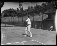 Tom Ferrandini playing tennis, Midwick Country Club, Alhambra, 1925