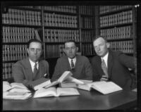 J. H. Hoffman, Jess Hession, and E. W. Davis confer, Independence, circa 1927