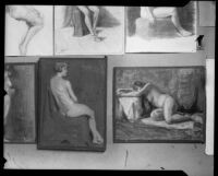 Paintings and drawings of nudes in the Otis Art Institute student exhibition, Los Angeles, 1921