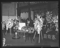 Jokai Kow conducting funeral service for Buddhist Bishop Ryotai Matsukage in Los Angeles, Calif., 1948