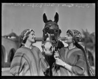 Dalys Houts and Ethel Ziegler pose with "Pete" at the Pomona Fair, Pomona, 1935-1937