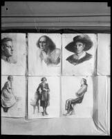 Drawings in an Otis Art Institute student exhibition, Los Angeles, 1921