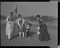 Mmes. Frank Daugherty, J. H. Vandiver, Georgia Briere and E. H. Veblen in hi-jinks attire at the Brentwood Country Club, Los Angeles, 1935