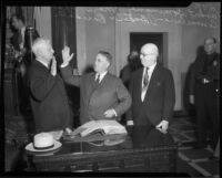 City Clerk Robert Dominguez, Mayor Frank Shaw, and Council President Charles H. Randall, Los Angeles, 1933