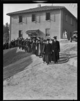 W. O. Mendenhall inaugurated as president of Whittier College in ceremony, Whittier, 1934