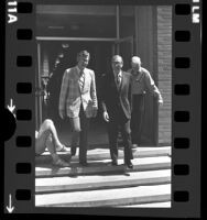 UCLA basketball coaches Gene Bartow and John Wooden, 1975