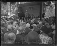 Friend Richardson, Governor of California, speaking at the annual midsummer Iowa Picnic in Bixby Park, Long Beach, 1926