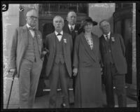 Gathering of medical professionals Dr. Granville MacGowan, Dr. T. C. Edwards, Dr. James H. Parkinson, Dr. William H. Kiger, and Dr. Emma Pope, Los Angeles, 1924