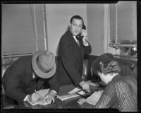 Charles Griffiths, manager of Bank of America on Melrose, after robbery, Los Angeles, 1936