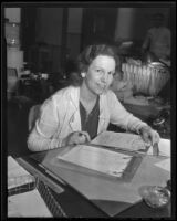 Ruby Parvin keeps track of hospital census at the Los Angeles County General Hospital, Los Angeles, 1936