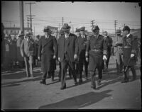 Herbert Hoover with a Naval admiral, other officers and civilians in San Pedro (?), Los Angeles, circa 1929-1934