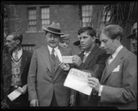 William Wrigley Jr. and George Young, the winner of the Wrigley Ocean Marathon, Los Angeles, 1927