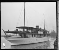 Samona II, yacht on which ex-President Herbert Hoover set sail on fishing trip, Long Beach, 1933