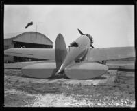 Art Goebel's monoplane, Yankee Doodle, viewed from its tail, Burbank vicinity, about 1930