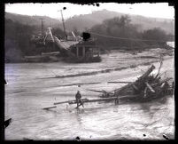 Bridge over the Los Angeles river at Dark Canyon Drive that was washed away by a flood, Los Angeles, 1927