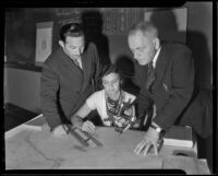 Captain Edward L. Timdall with navigation students M. Youlin and Bernadine Durand, Los Angeles, 1936