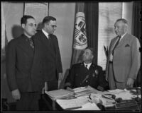 Pol. Comm. Raymond Kleinberger, Capt. Harry Seager, Chief James E. Davis, and Joseph Taylor, Los Angeles, 1936