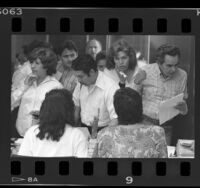 Immigrants at INS legalization processing center, during the 1987 U.S. Amnesty program, Los Angeles, Calif