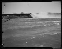 Los Angeles aqueduct, section of pipe and flooded area, Inyo County, 1924