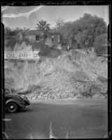 House of T. C. Naramore after losing part of his front yard in a landslide, Los Angeles, 1936