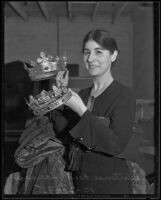 Hortense Harms with auction items from Shakespeare Guild of America, Los Angeles, 1935