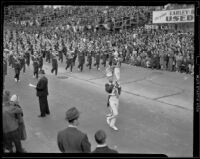 Marching band at the Tournament of Roses Parade, Pasadena, 1939