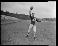 Number 22 catching football with one hand, Los Angeles, 1938