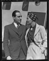 Actress Binnie Barnes greets her husband, Samuel Joseph, at the airport, Los Angeles, 1936