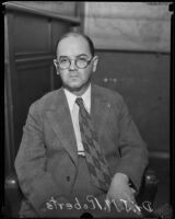 Dr. J. M. Roberts after his arrest for grand theft of hospital funds, Los Angeles, 1934