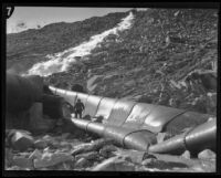 Los Angeles aqueduct, damaged section of channel, Inyo County, [1924-1931?]