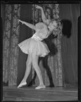 Miss Dolly Conlin, a cast member of "The Lonely Little Fir Tree," poses, Los Angeles vicinity, 1938