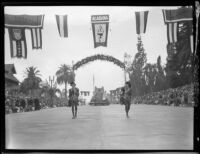 Floral banner announcing the "Dream Castle" float in the Tournament of Roses Parade, Pasadena, 1931