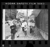 Mothers and children picketing against mandatory school busing in Sunland, Calif., 1977