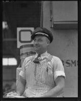 Fred Davis, winner of Irish Sweep smiles at his good luck, San Pedro, 1936