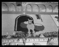 Display made of oranges at the Los Angeles County Fair, Pomona, 1932