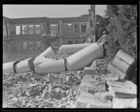 Van Nuys High School columns after demolition, 1934