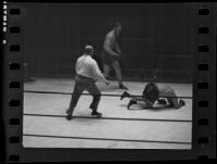 Hank Hankinson during a boxing match, 1935