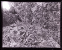 Partial side of a mountain at the San Gabriel Dam, Los Angeles County, 1920s