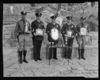 Los Angeles Police Department championship pistol team with trophies, Los Angeles, 1935