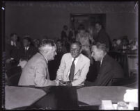 David H. Clark with his attorneys W. I. Gilbert and Leonard Wilson, Los Angeles, 1931